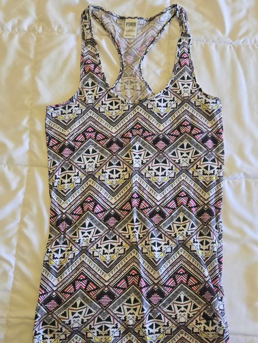 PINK Victoria's Secret Black, White & Pink Geometric Racerback Tank